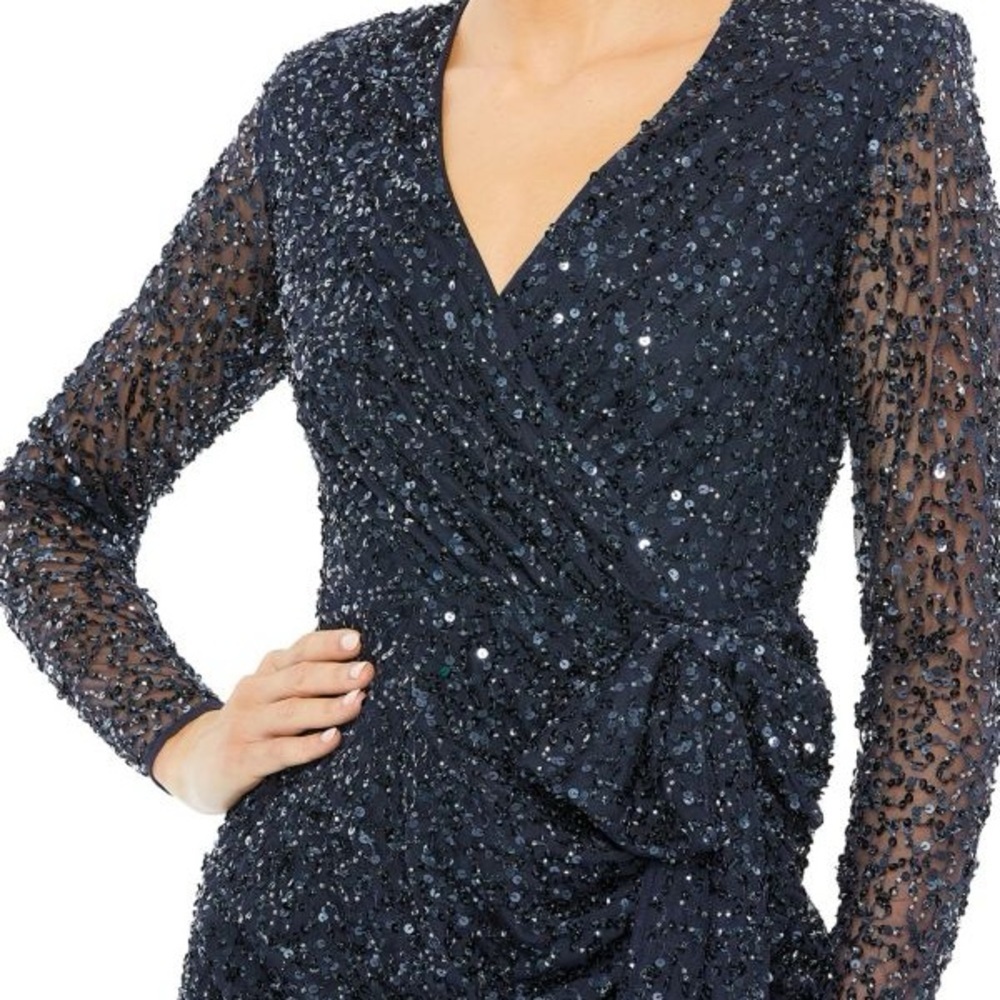 NWT MAC DUGGAL Sequin Wrap Gown Dress Size 4 - Picture 3 of 10